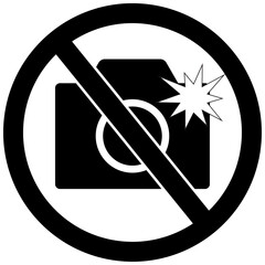 No flash cameras allowed sign, black color no photographing or photography, prohibition sign in red color vector symbol. Crossed out circle illustration, no taking pictures or video graphic isolated.