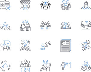 Decision-Making Meeting line icons collection. Choices, Debate, Analysis, Options, Consensus, Alternatives, Negotiation vector and linear illustration. Evaluation,Resolution,Selection outline signs