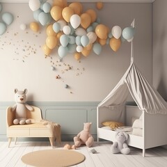 Aesthetic baby room decor in beautiful neutral shades, generative ai