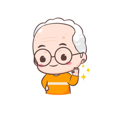 Cute grandfather cartoon character. Grandpa with OK hand sign gesture. People concept design. Isolated white background. Vector art illustration