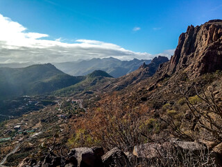 Walking from Pico de las Nieves to Cruz Grande on the island of Gran Canaria, Canary Islands, Spain - 595958633