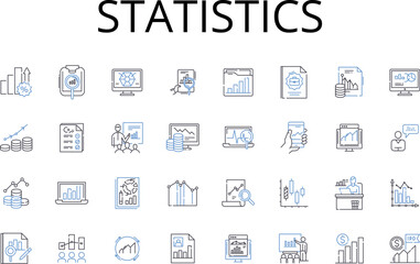 Statistics line icons collection. Probability Theory, Numerical Data, Quantitative Analysis, Metric System, Financial Analysis, Data Science, Mathematical Models vector and linear illustration. Data