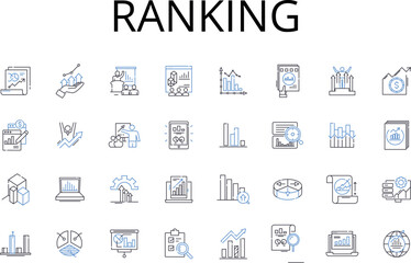 Ranking line icons collection. Evaluation, Grading, Scoring, Rating, Classifying, Ordering, Categorizing vector and linear illustration. Sorting,Judging,Assessing outline signs set