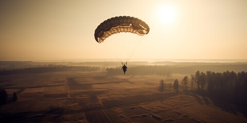 Parachuting. Action sport. Paratroopers or parachutist free-falling and descending with parachutes. Generative AI. Sky. Sport background