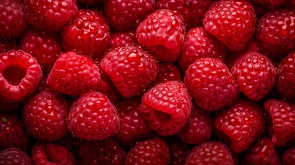 Top down view of fresh raspberries with waterdrops. AI Generative Art.