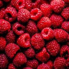 Top down view of fresh raspberries with waterdrops. AI Generative Art.