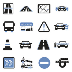 Highway Icons. Two Tone Flat Design. Vector Illustration.