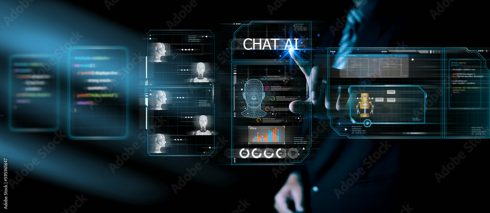 Poster ai chat bot communicate and interact to businessman provide smart data in natural human like text.ar