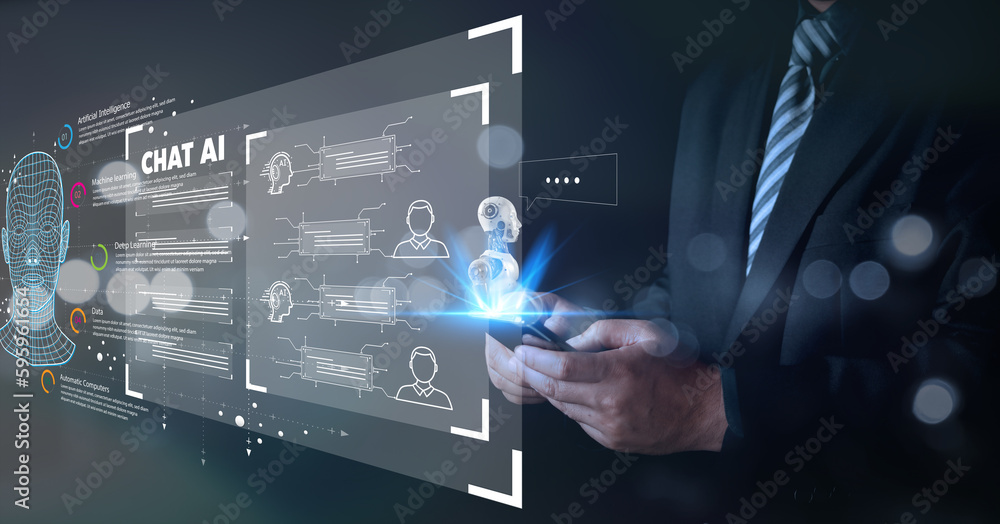Poster ai chat bot communicate and interact to businessman provide smart data in natural human like text.ar