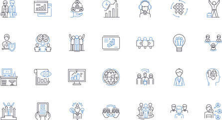 Chief line icons collection. Leader, Commander, Manager, Supervisor, Executive, Director, Boss vector and linear illustration. Head,Captain,Officer outline signs set