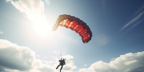 Parachuting. Action sport. Paratroopers or parachutist free-falling and descending with parachutes. Generative AI. Sky. Sport background - obrazy, fototapety, plakaty