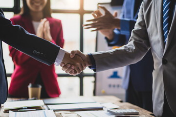 Business partner meeting, Collaboration of people in organizations, colleagues congratulate...