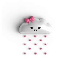 Happy 3d cloud with rain hearts , three-dimensional cute illustration