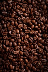 Obraz premium Top down view of fresh roasted coffee beans. AI Generative Art.
