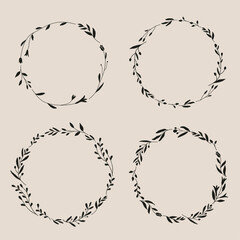 Flower and leaf frame border illustration. Botanical wreath and garland graphic design. Wildflower and herbs vintage artwork. 