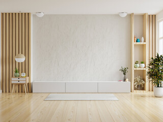 Mockup a TV wall mounted with decoration in living room and white cement wall.