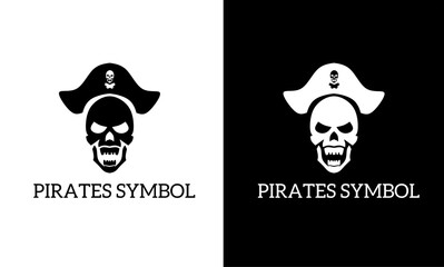 skull head logo template graphic illustration with pirate symbol