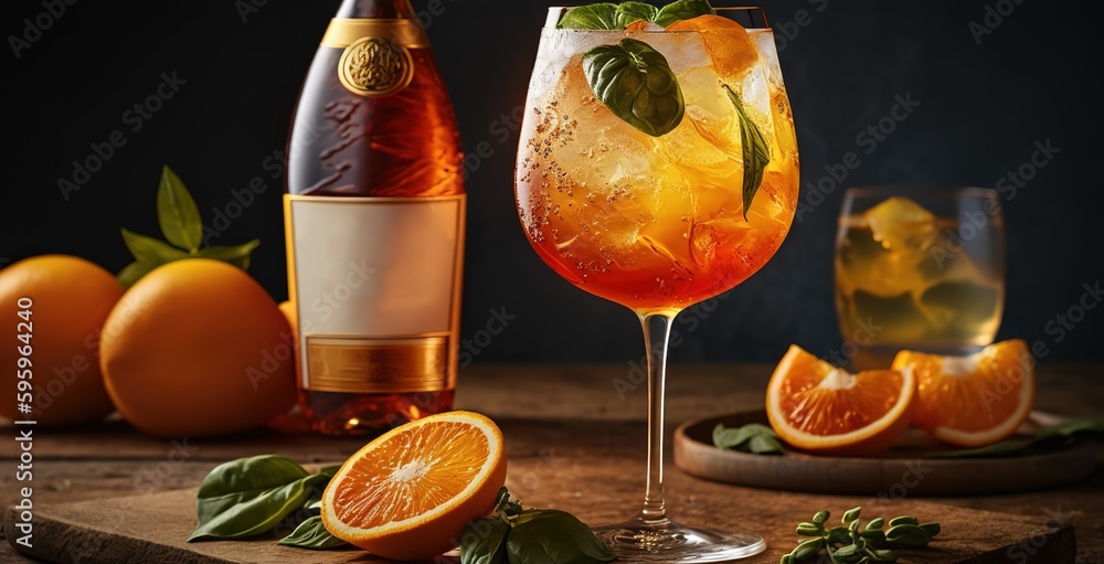 Poster side image of an aperol spritz with an orange generative ai