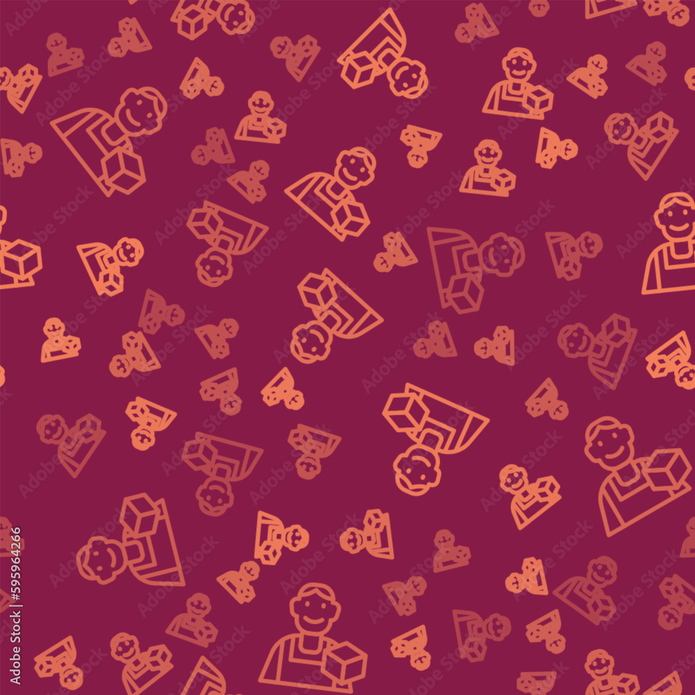 Poster brown line graphic designer icon isolated seamless pattern on red background. vector