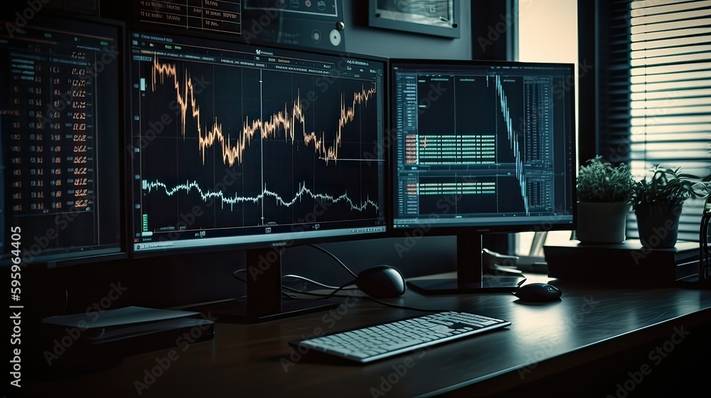 Poster monitor with charts.created with generative technology.