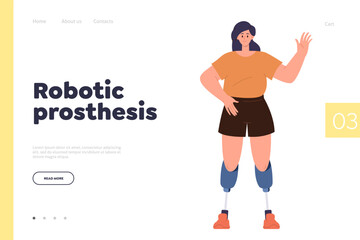 Fototapeta na wymiar Landing page for online service offering robotic prosthesis for people after both leg amputation