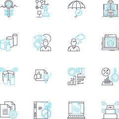 Business insights linear icons set. Analytics, Trends, Strategies, Data, Metrics, Performance, Opportunities line vector and concept signs. Analysis,Forecasting,Intelligence outline illustrations