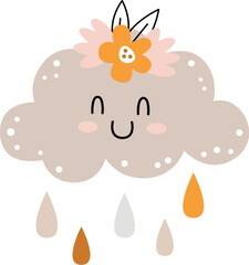 Rainy Cloud Character With Flowers