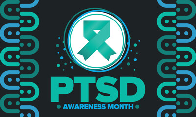 PTSD Awareness Month in June. Post Traumatic Stress Disorder. Celebrated annual in United States. Medical health care and awareness design. Poster, card, banner and background. Vector illustration