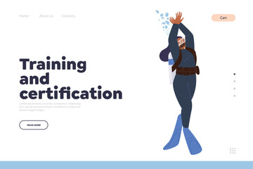 Training and certification for divers landing page, professional scuba diving school website