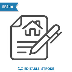 Contract Icon. Mortgage, Lease, Home, House, Document, Pen