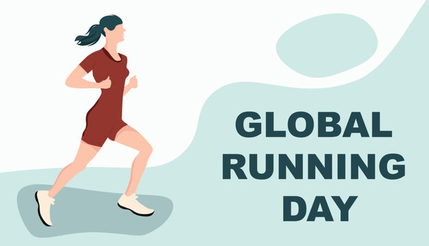 Global running Day in June, vector banner design. Run with the whole world, quote. Training outdoor in a park.