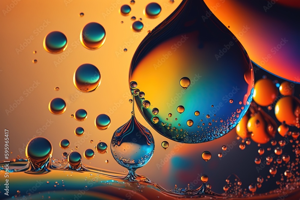Poster fluid oil drips on a multicolored abstract backdrop. generative ai