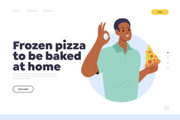 Frozen pizza to be baked at home concept for fast food restaurant landing page design template