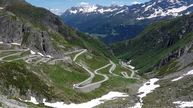 Gotthard Tremola cobble stonend mountain pass road Strada Turistica in the Swiss Alps of Switzerland