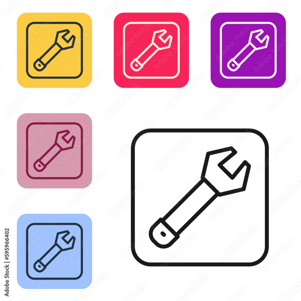 Poster black line wrench spanner icon isolated on white background. spanner repair tool. service tool symbo