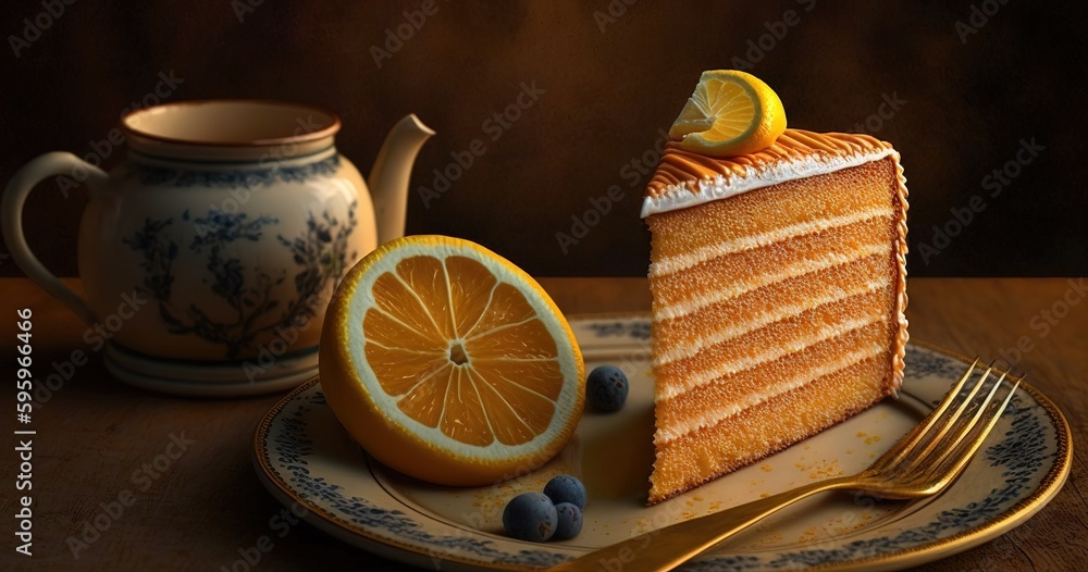 Aufkleber honey cake with a squeeze of lemon. generative ai