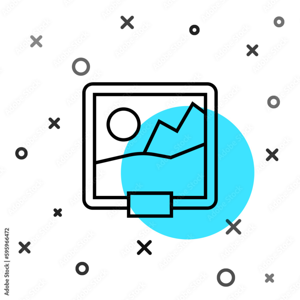 Poster black line picture icon isolated on white background. random dynamic shapes. vector