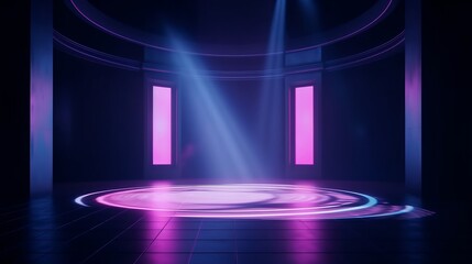 The dark stage shows empty dark blue purple pin background. AI generated