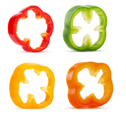 Set green, red, orange, yellow bell pepper, ring slice