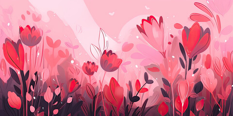 Pink flowers loving banner background, romantic atmosphere. 