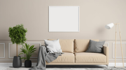 Frame Mockup, Gallery Mockup, cozy living room, minimalistic, Generative Ai
