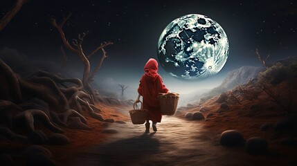 ai generated Red Ridinghood traveling through space could be a best background or decoration 