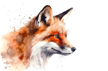 Fototapeta premium Watercolor portrait of a red fox on white background. Generative AI.