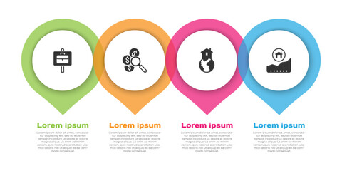 Set Work search, Search for money, Shelter homeless and Rising cost of housing. Business infographic template. Vector