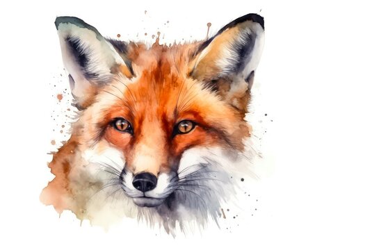 Watercolor illustration of a red fox isolated on white background. Generative AI.