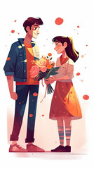 Loving couple holding a bouquet, Created by AI Technology. 