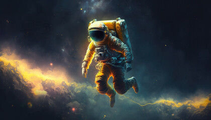 Obraz na płótnie Canvas a floating astronaut in space, lonely and alone, generative ai technology