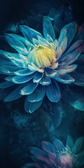 Fototapeta na wymiar A beautiful drawn bright color flower coming out of the dark.flower on a dark background. Design for walls, photo wallpapers, wallpapers, photo wallpapers, postcards, postcards. Generative AI