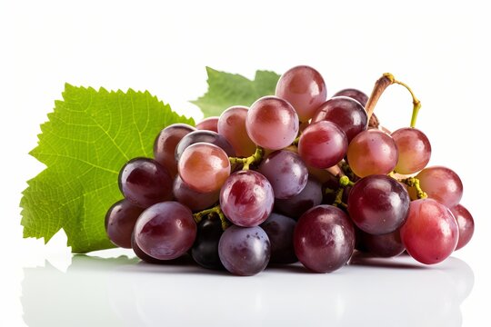 bunch of purple grapes on a white background from generative ai