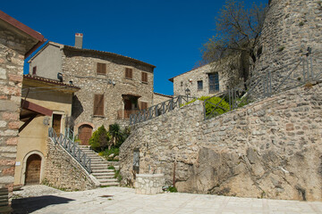 Fototapeta premium Square in the old center of Polino little town in Valnerina, Umbria Italy